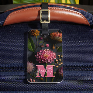 Moody Floral monogram Bagagelabel