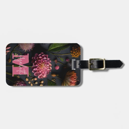 Moody Floral monogram Bagagelabel (Voorkant horizontaal)