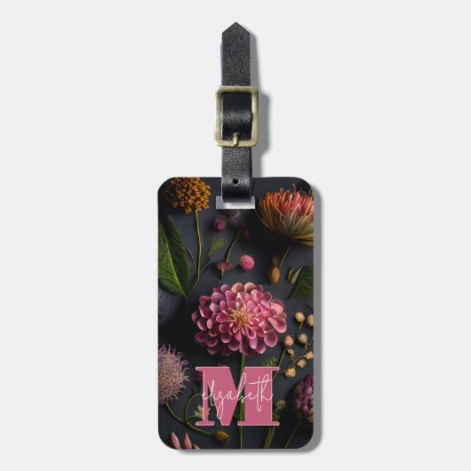 Moody Floral monogram Bagagelabel (Voorkant verticaal)