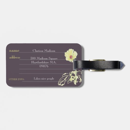 Moody Floral Monogram dubbelzijdig Bagagelabel (Achterkant horizontaal)