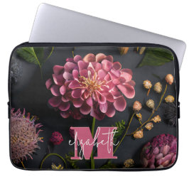 Moody Floral monogram Laptop Sleeve
