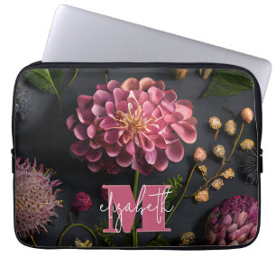 Moody Floral monogram Laptop Sleeve