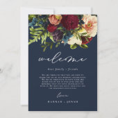 Moody Floral Navy Blue Bruiloft Welkomsttas kaart (Voorkant)