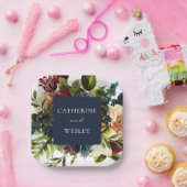 Moody Floral Navy & Bourgondische bruiloft Papieren Bordje (Feest)