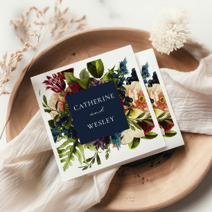 Moody Floral Navy & Bourgondische bruiloft Servet