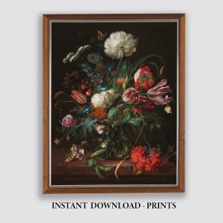 Moody Floral Oil Painting, Antiek donker, nog stee Poster