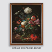 Moody Floral Oil Painting, Antiek donker, nog stee Poster