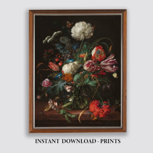 Moody Floral Oil Painting, Antiek donker, nog stee Poster