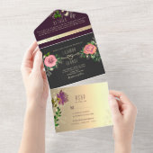 Moody Floral Paars Black Wedding All In One Uitnodiging (Afscheurbaar)