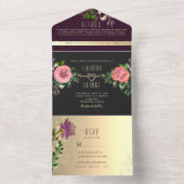 Moody Floral Paars Black Wedding All In One Uitnodiging (Binnen)