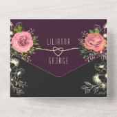 Moody Floral Paars Black Wedding All In One Uitnodiging (Achterkant)