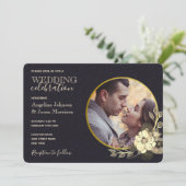 Moody Floral Paars Gold Black Wedding Kaart (Staand voorkant)