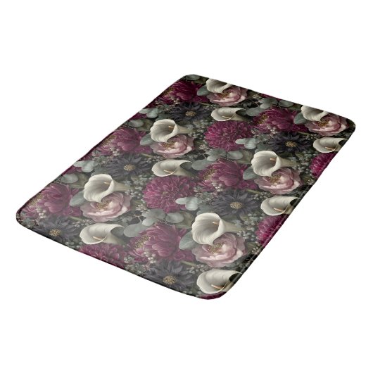 Moody Floral Pattern with Dahlias and Calla Lilies Badmat (Gekanteld)