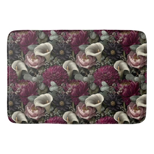 Moody Floral Pattern with Dahlias and Calla Lilies Badmat (Voorkant)
