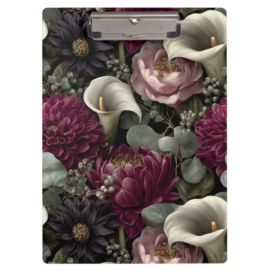 Moody Floral Pattern with Dahlias and Calla Lilies Klembord (Voorkant)
