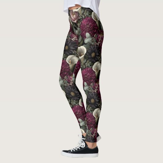 Moody Floral Pattern with Dahlias and Calla Lilies Leggings (Links)
