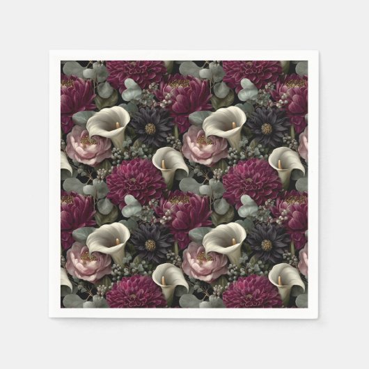 Moody Floral Pattern with Dahlias and Calla Lilies Servet (Voorkant)