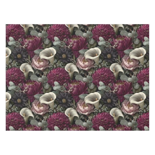 Moody Floral Pattern with Dahlias and Calla Lilies Tafelkleed (Voorkant (Horizontaal))