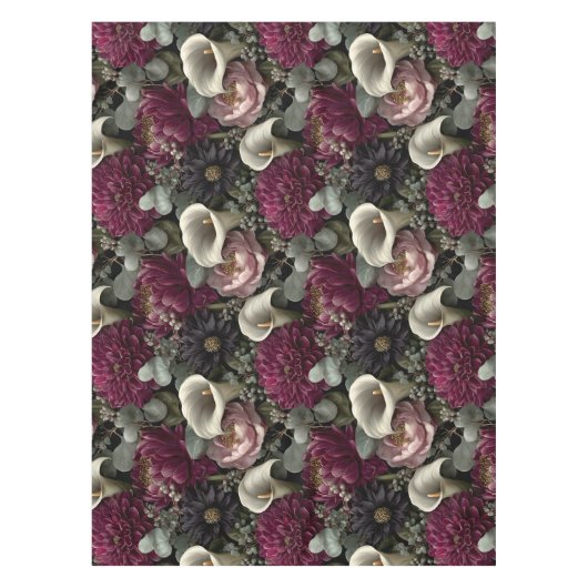 Moody Floral Pattern with Dahlias and Calla Lilies Tafelkleed (Voorkant)