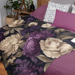 Moody Floral Peonies Paarse Cream Gothic Fleece Deken