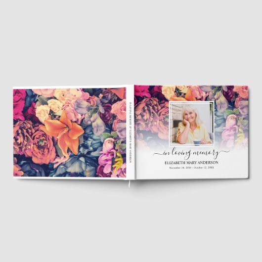 Moody Floral Photo Sympathie Funeral Waterverf Gastenboek (Volledig)