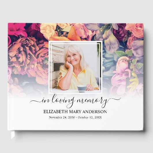 Moody Floral Photo Sympathie Funeral Waterverf Gastenboek (Voorkant)