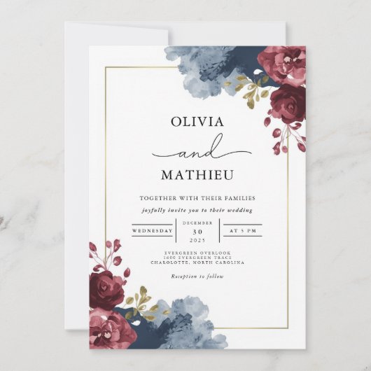 Moody Floral Romance bruiloft Kaart (Voorkant)