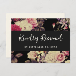 Moody Floral RSVP  Script Maaltijd keuze Uitnodiging Briefkaart