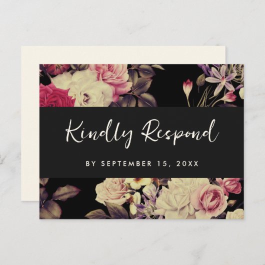 Moody Floral RSVP Script Maaltijd keuze Uitnodiging Briefkaart (Voorkant / Achterkant)