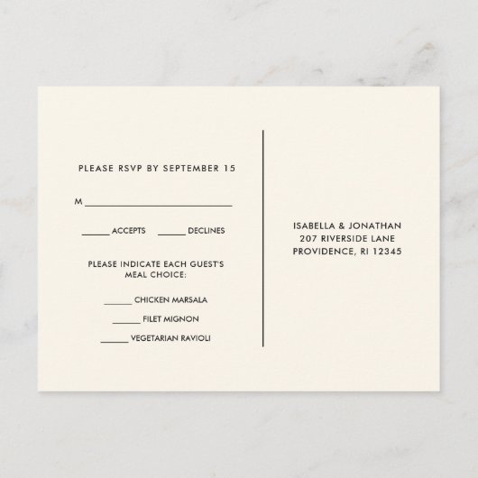 Moody Floral RSVP Script Maaltijd keuze Uitnodiging Briefkaart (Achterkant)