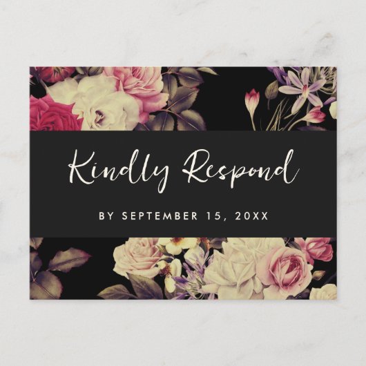 Moody Floral RSVP Script Maaltijd keuze Uitnodiging Briefkaart (Voorkant)