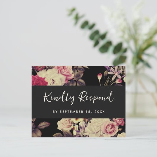 Moody Floral RSVP  Script Maaltijd keuze Uitnodiging Briefkaart (Staand voorkant)