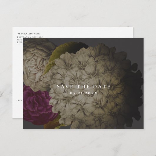 Moody Floral slaat de datum op Aankondigingskaart (Voorkant / Achterkant)