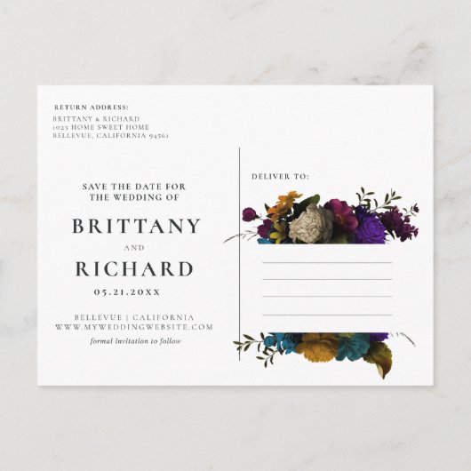  Moody Floral slaat de datum op Aankondigingskaart (Achterkant)