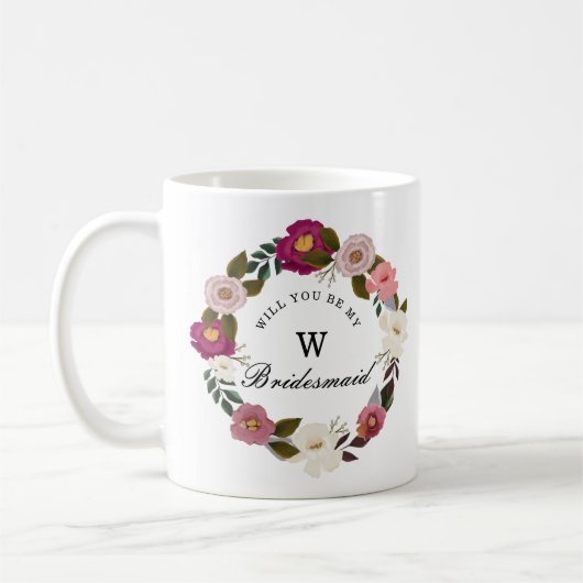 Moody Floral Waterverf Krans Bruidsmeisje Koffiemok (Links)