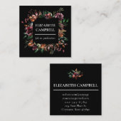 Moody Floral Waterverf | Zwart Vierkante Visitekaartje (Voorkant / Achterkant)