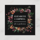 Moody Floral Waterverf | Zwart Vierkante Visitekaartje (Voorkant)