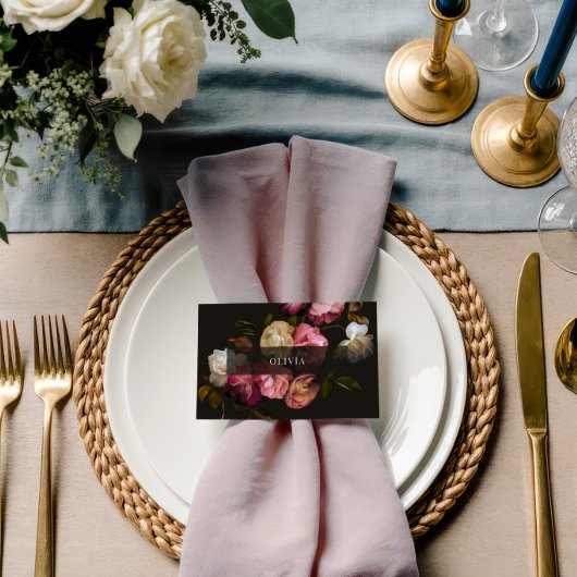 Moody Floral Wedding Dark Romantic Black Burgundy Plaatskaartje