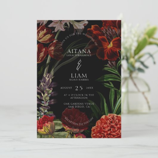 Moody Floral Wedding Kaart (Staand voorkant)