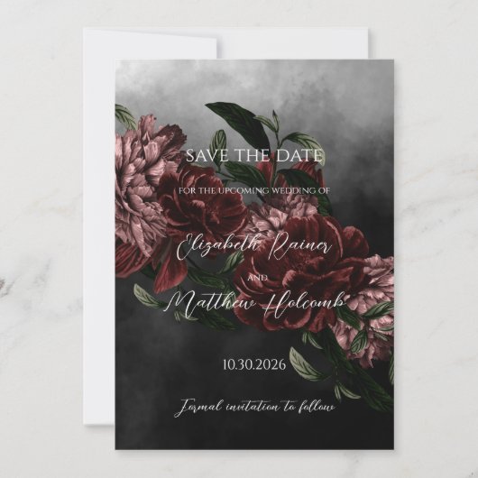Moody Floral Wedding Sla de datum op met QR-code Kaart (Voorkant)