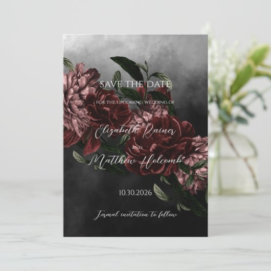 Moody Floral Wedding Sla de datum op met QR-code Kaart (Staand voorkant)