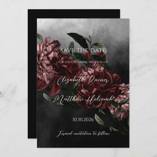 Moody Floral Wedding Sla de datum op met QR-code Kaart (Voorkant / Achterkant)