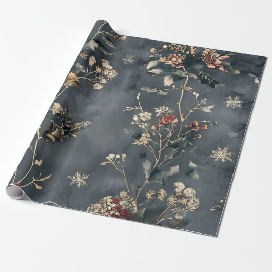Moody Floral Winter Cadeaupapier (Uitgerold)