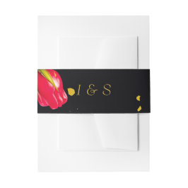 Moody Floral Zwart & Goud Buikband Uitnodigingen Wikkel