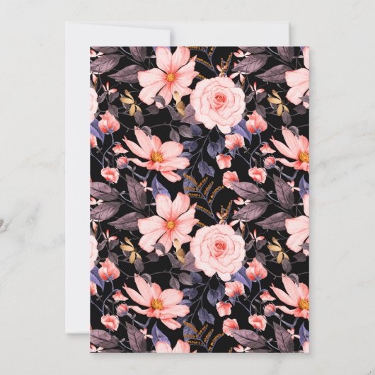 Moody Floral  Zwart + Roze Alle leeftijden Verjaar Kaart (Achterkant)