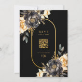 Moody Floral Zwart-Wit QR Code Uitnodiging (Achterkant)