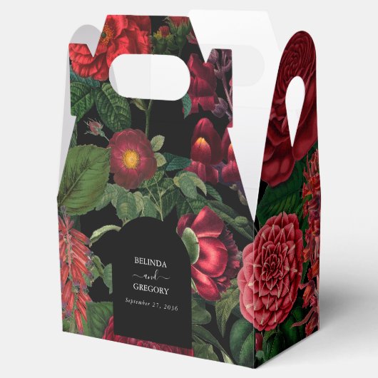 Moody Florals Black Arch Burgundy Red Wedding Bedankdoosjes (Geopend)