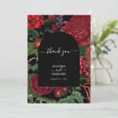 Moody Florals Black Arch Burgundy Red Wedding Bedankkaart (Staand voorkant)
