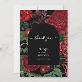 Moody Florals Black Arch Burgundy Red Wedding Bedankkaart