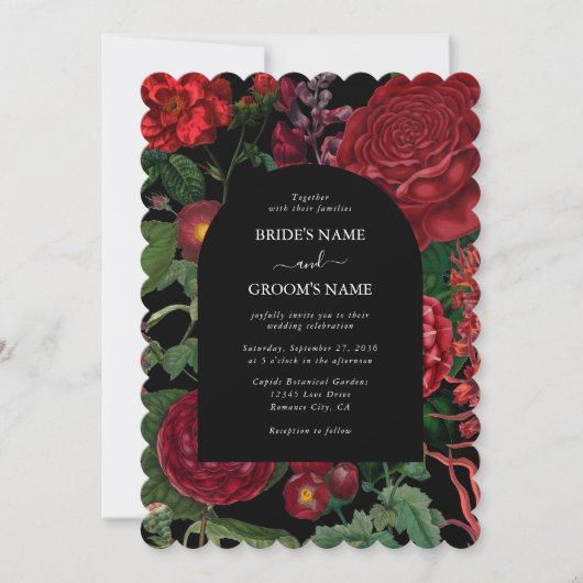 Moody Florals Black Arch Burgundy Red Wedding Kaart (Voorkant)